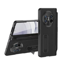 Luxury Leather Folding Case with Pen Slot, Bracket Hinge, and Screen Film Protection - Shockproof Hard Back Cover for Huawei Mate X5 (Black)