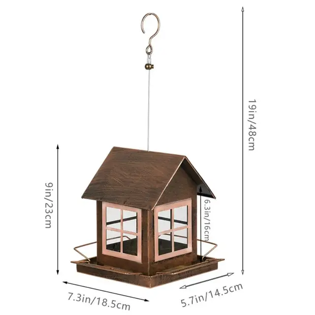 Pet Supplies Hanging Bird Feeder House Shape Large Capacity Bird Food Bowl Windproof Metal Bird Feeding Equipment Porch 6