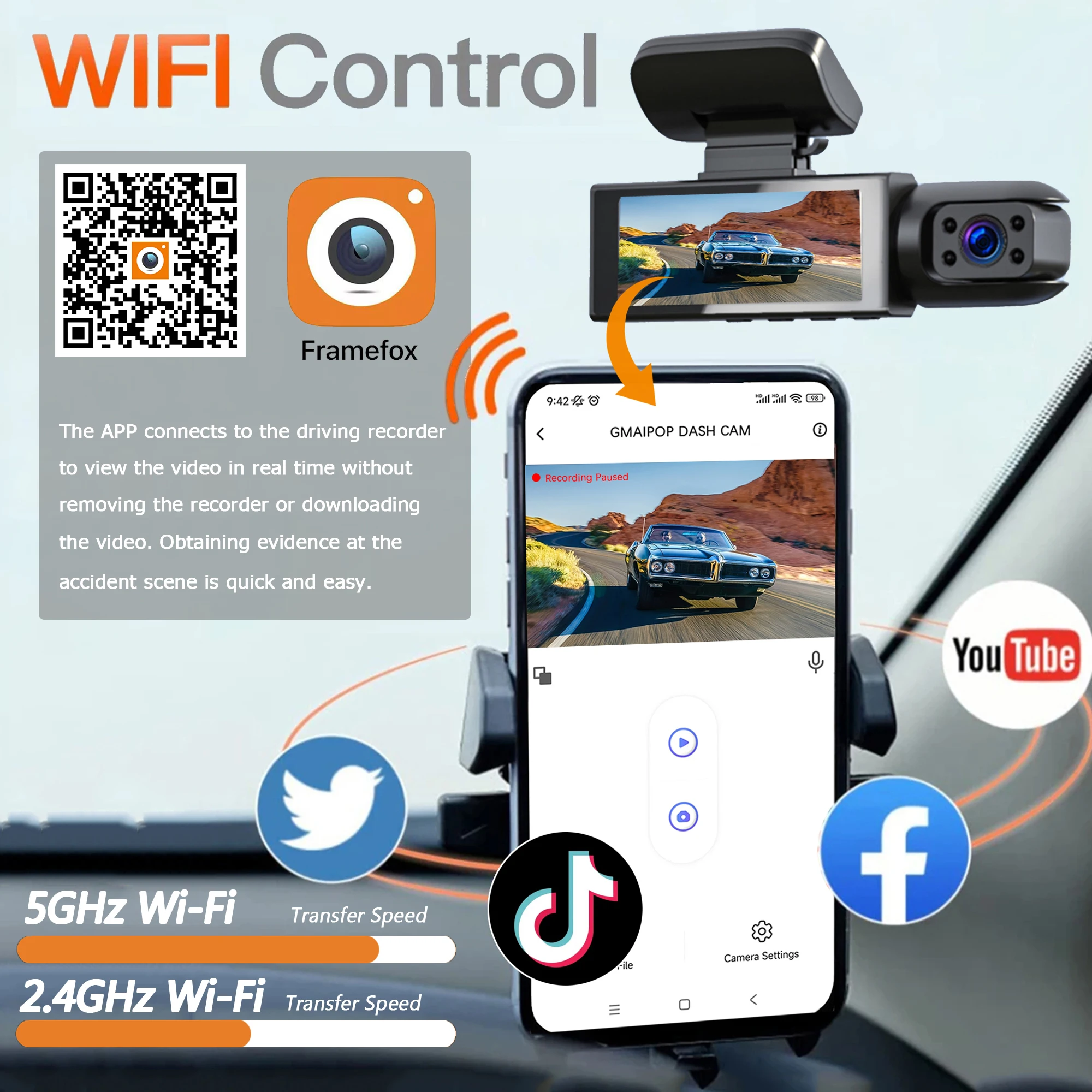 1080P WiFi Dual Dash Cam 2