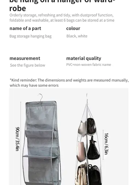 Organizer Appendibile Per Armadio - 6 Tasche Portaoggetti Con Ganci Metallici Grigio - Foto 6