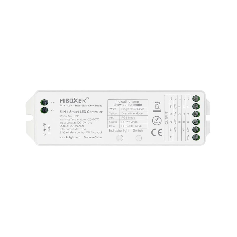 

Miboxer LS2 светодиодный контроль ler 5 в 1 Беспроводное управление DC12V-24V 15A для одного цвета, CCT, RGB,RGBW,RGB + CCT Светодиодная лента