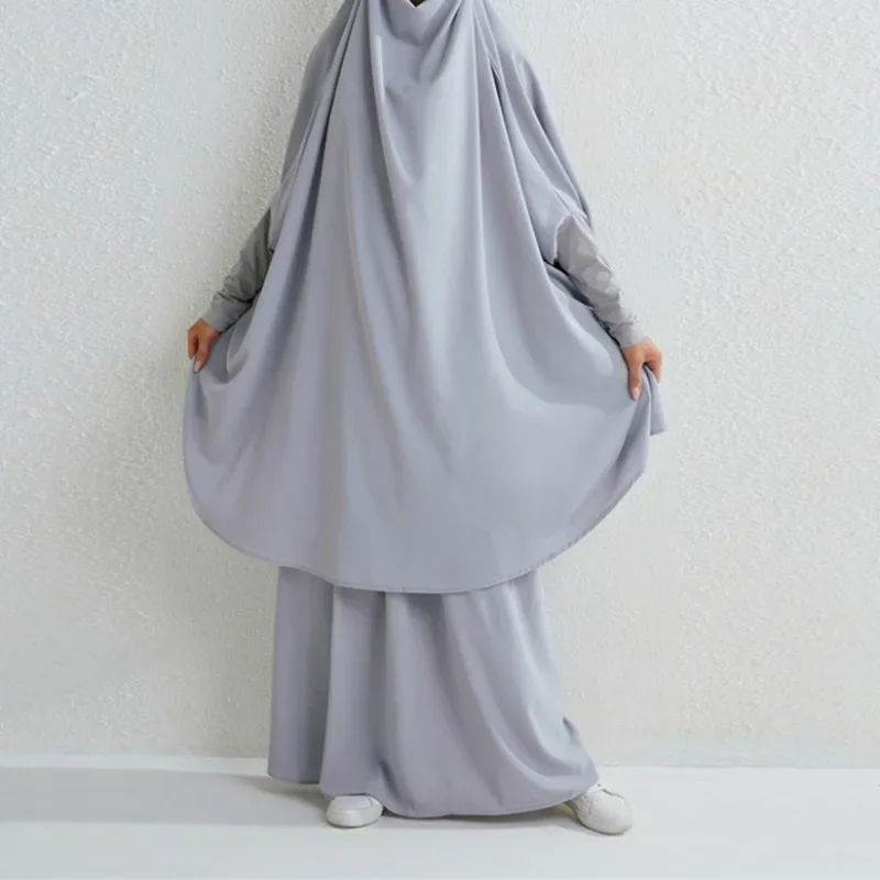 Muslim Fashion plus Size Two-Piece Suit Robe Solid Color Long Sleeve Suit Skirt evening dresses  modest dress for women