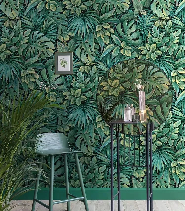 Rainforest Southeast Asian Style Banana Leaf Bedroom Living Rroom TV Background Wall Pvc Green Palm Leaf Embossed Wallpaper