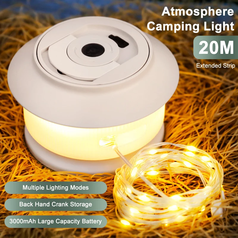 Camping Light Portable Lanterns Camping Lamp Camping Lantern USB Rechargeable Camping Lamp 20M Length Waterproof Recyclable Lights String Outdoor Tent Garden Yard Decor Atmosphere Lighting