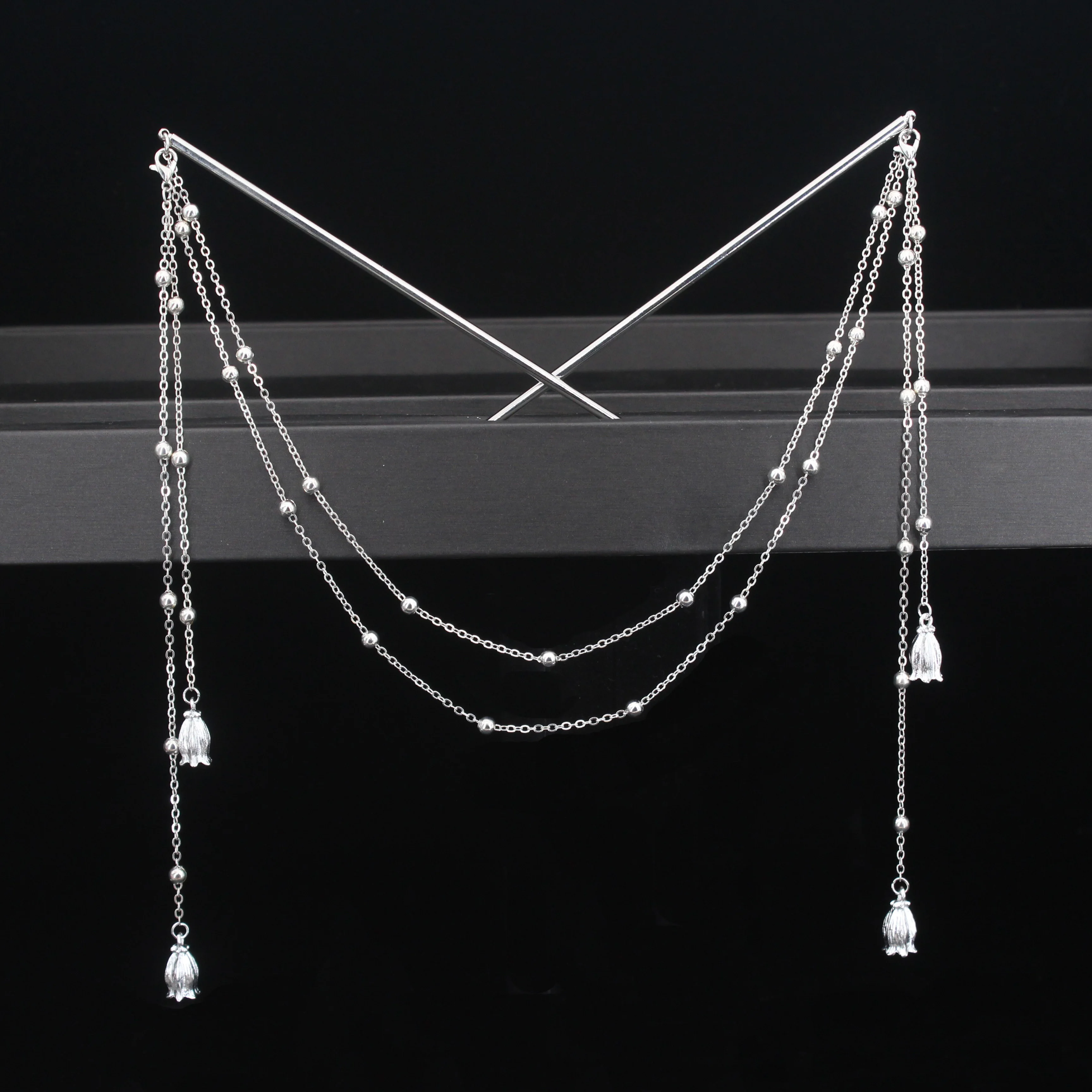 Hair Fork hair accessory pearl hairpins hair stick hair headdress jewelry accessories Double Chain Hair Fork Pearl Tassel Hair Stick Nunchaku Hairpin Chinese Style Retro Accessories for Hanfu Tiaras Ornaments