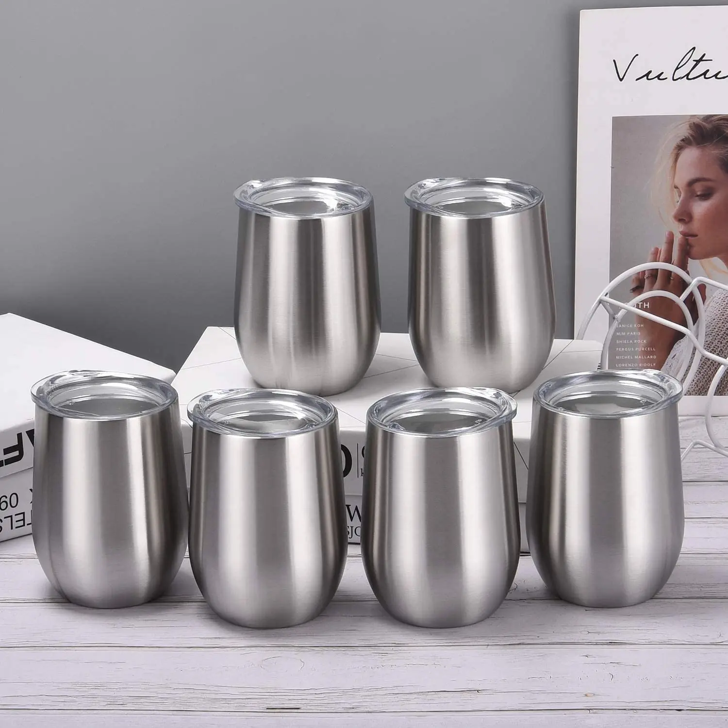 ZONEGRACE 4 pack 12 oz Stainless Steel Stemless Wine Glass Tumbler