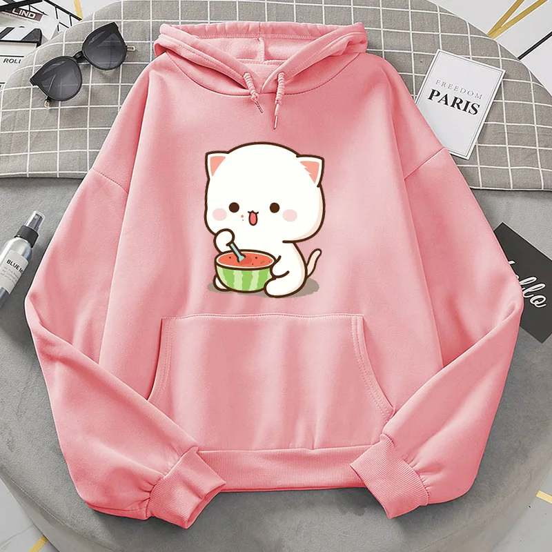 

Mochi Peach and Goma Kawaii Cat Hoodie Sweatshirt for Girl Fashion Kawaii Cartoon Pullovers Women Men Harajuku Aesthetic Hoodies