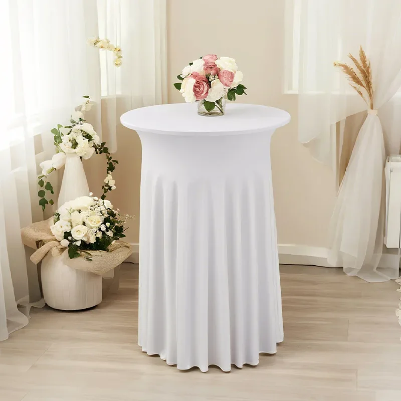 1Pcs Round Spandex Cocktail Tablecloths with Skirt Table Cover Stretch Tablecloth Skirt For Table Bar Wedding Party Banquet