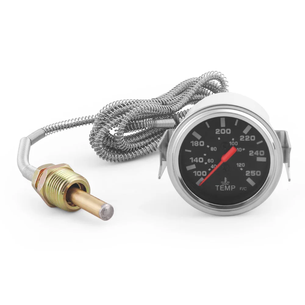 40-120 ℃ /100-250 ℉ 2인치 52MM 기계식 수온계 12V 수온 게이지 자동차 계기판 센서 포함 NPT 1/2