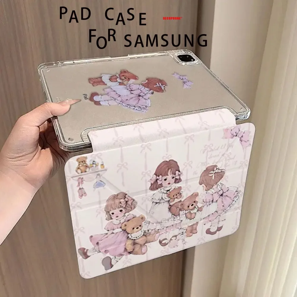 Cute Cartoon Girl Pink 3+Y-Fold Tablet Cover