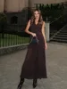 TRAFZA Women 2 Piece Set Chic V-Neck Sleeveless Button Knitted Vest Top+Splicing High Waist Side Zipper Ankle-Length Skirt TRAF 4