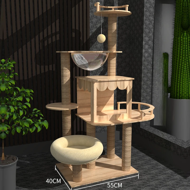 

Wood Shelf Cat Scrapers Climbing Space Saving High Tree Tower Play Cat Scrapers Nest Cute Drapak Dla Kota Cat Supplies MR50CS