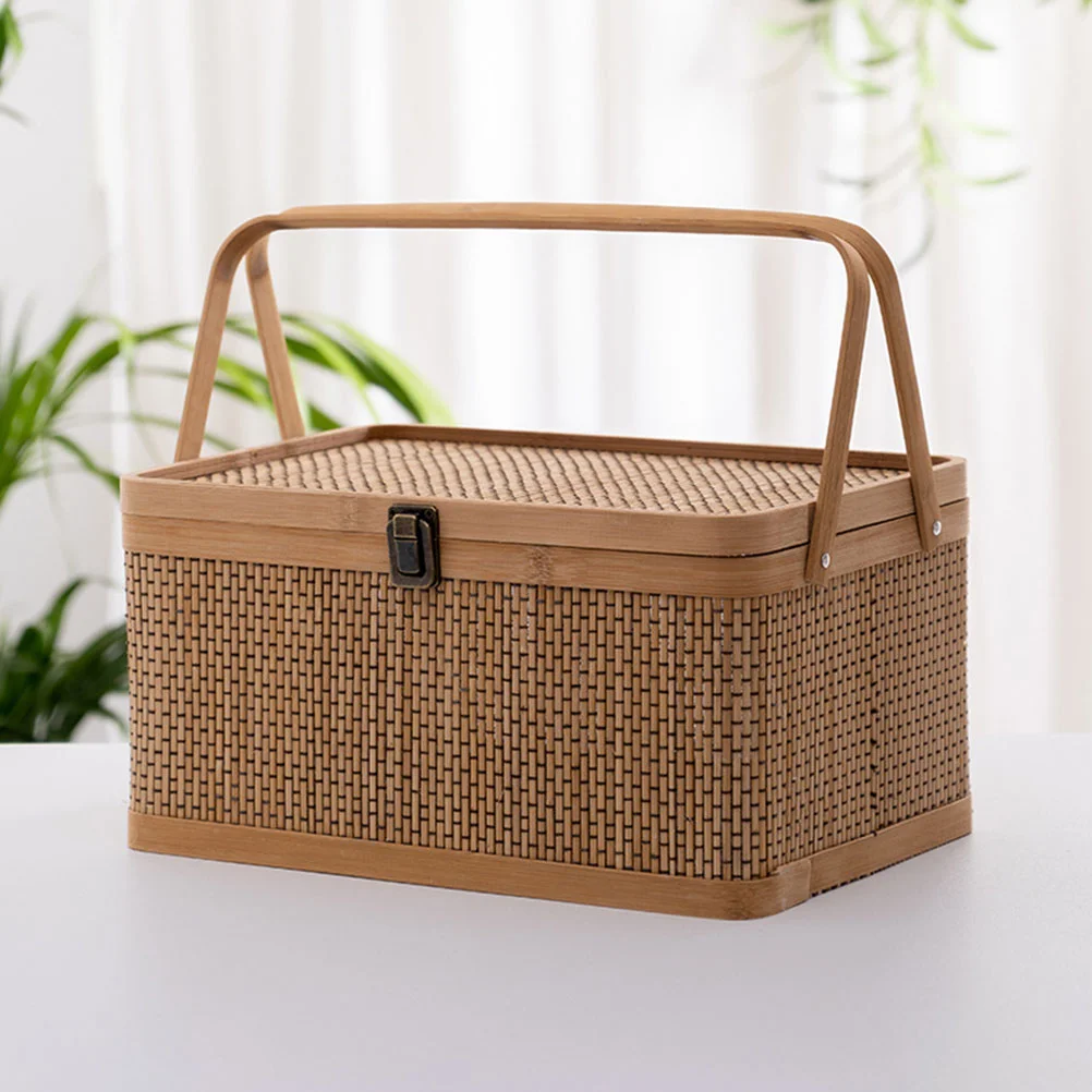 

Woodchip Picnic Basket Woven Storage Basket Empty Wicker Basket Rattan Egg Container Organizer Bins Moon Cake Box 2