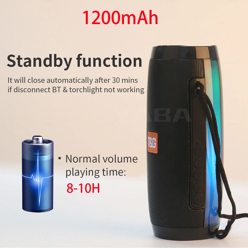 US $20.17 - 21.79 LED Portable Speaker Bluetooth-compatible Column Wireless Speaker Outdoor Bass HIFI TF FM Radio soundbar caixa de som