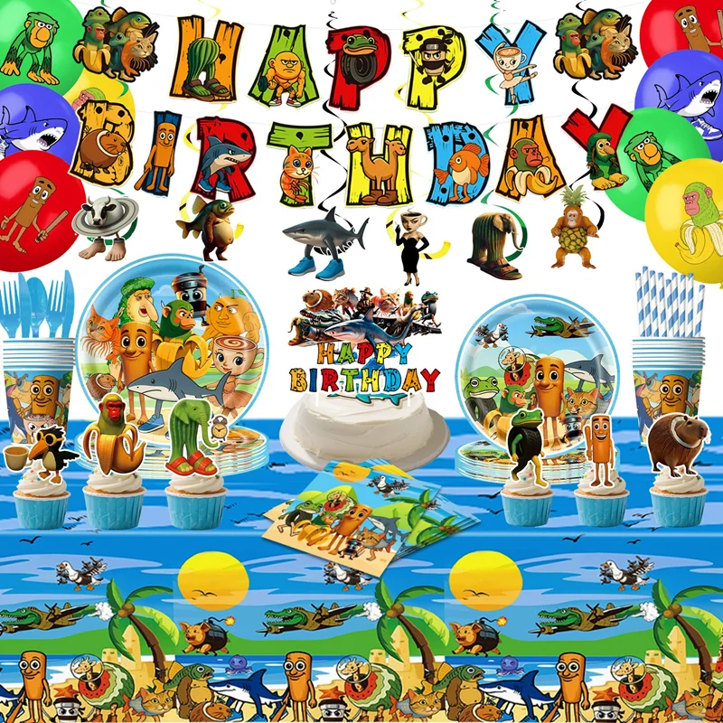 Déco Anniversaire Thème 'Brainrot Italien' - Kit Avec Bannière + 16 Ballons - Fête Enfant, Décoration Festive