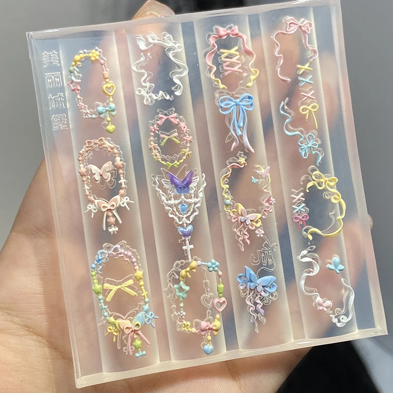 3D 실리콘 몬스테라 잎 네일 조각 몰드 아크릴 버드 리본 스탬핑 템플릿 네일 스텐실 UV 젤 폴리쉬 DIY 디자인 참