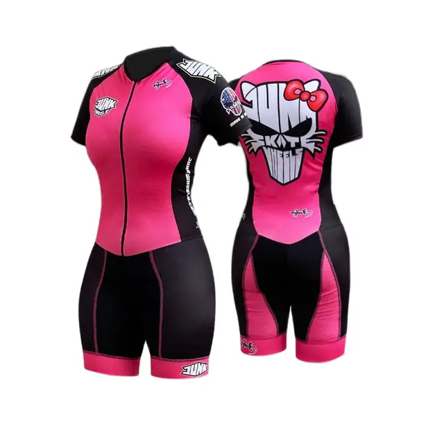 Junk Skates Pink Speed Inline Roller Skate Skinsuit Outdoor Racing Jumpsuit Women Short Sleeve High Quality Fast Skating Clothes