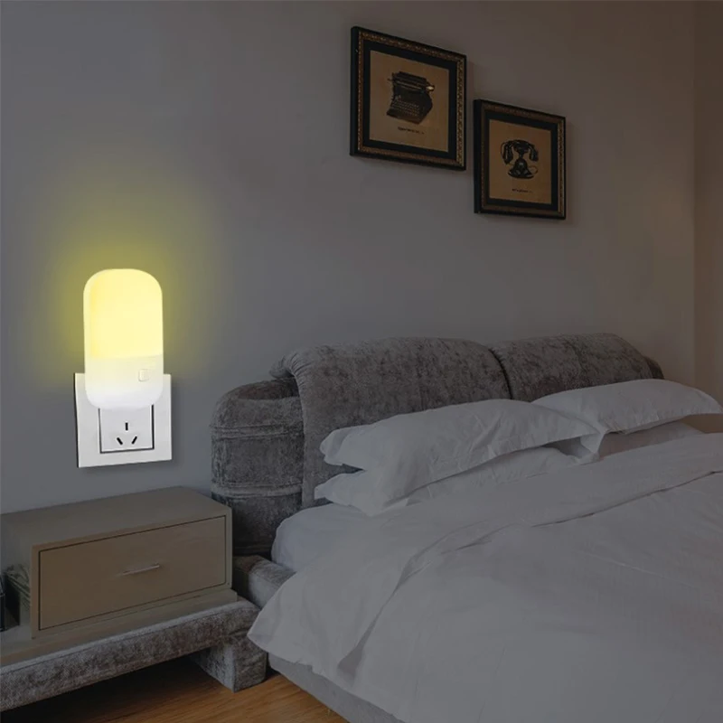 Portable LED Plug-in Night Light Wall Lamp Brightness Bedroom Socket Night  Lamps