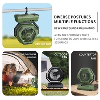 Rechargeable Fan Camping Fan With LED Lantern, 6000mAh Battery Portable Operated Fan With Hook, 4 Speeds 3 Light Modes USB Fan 2