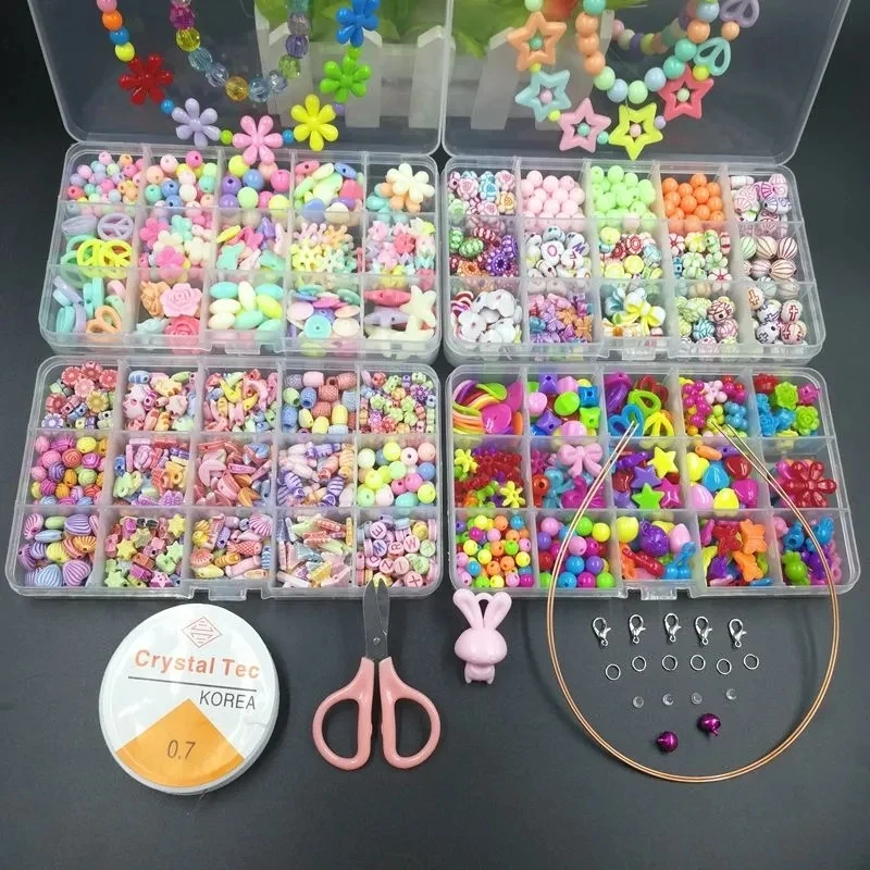 

1Box Diy Beads Toys for Children Handmade Necklaces Bracelets Jewelry Making Beads Set hacer pulseras nina Girl Educational Toys