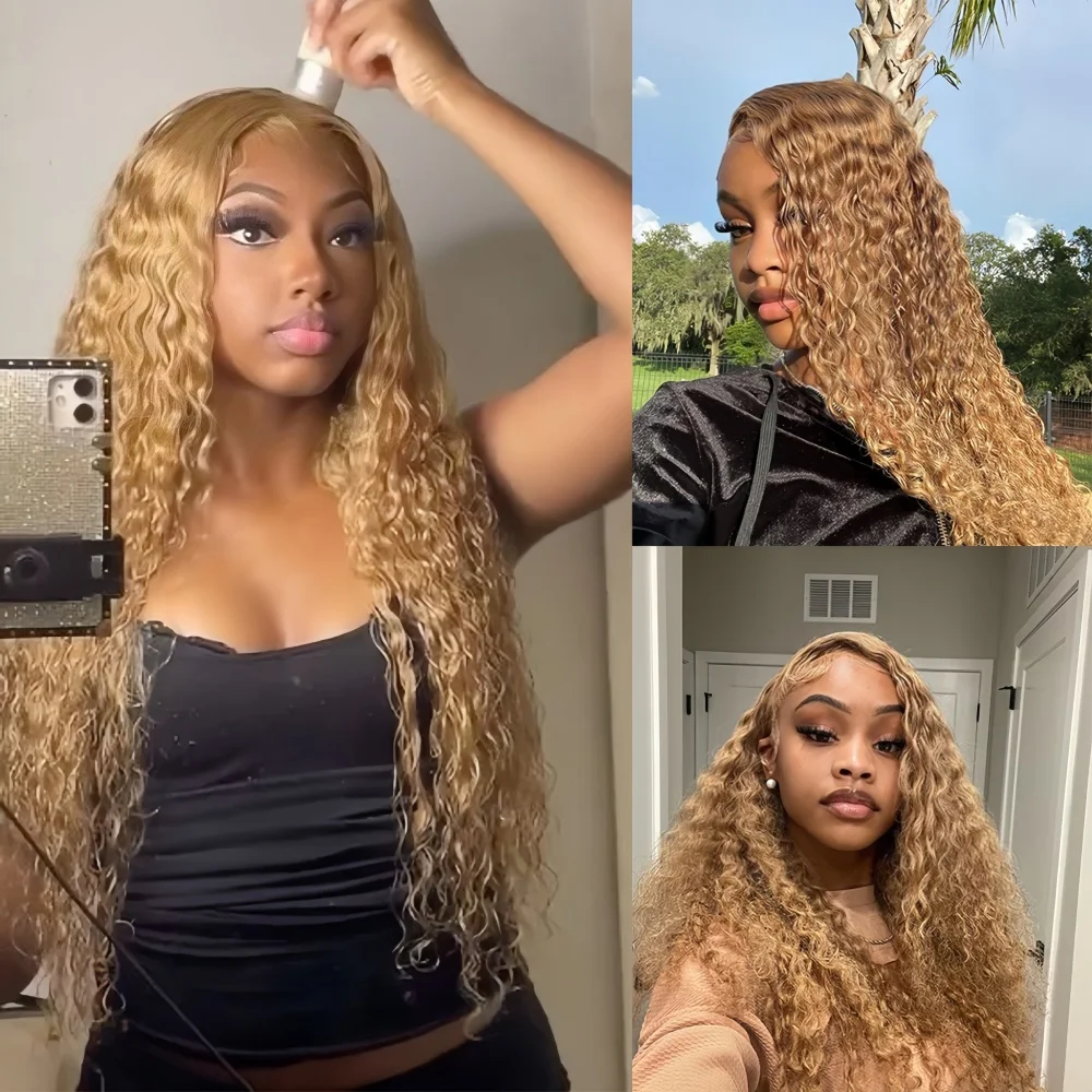 Honey Blonde Curly Lace Front Wig - 13x6 Frontal