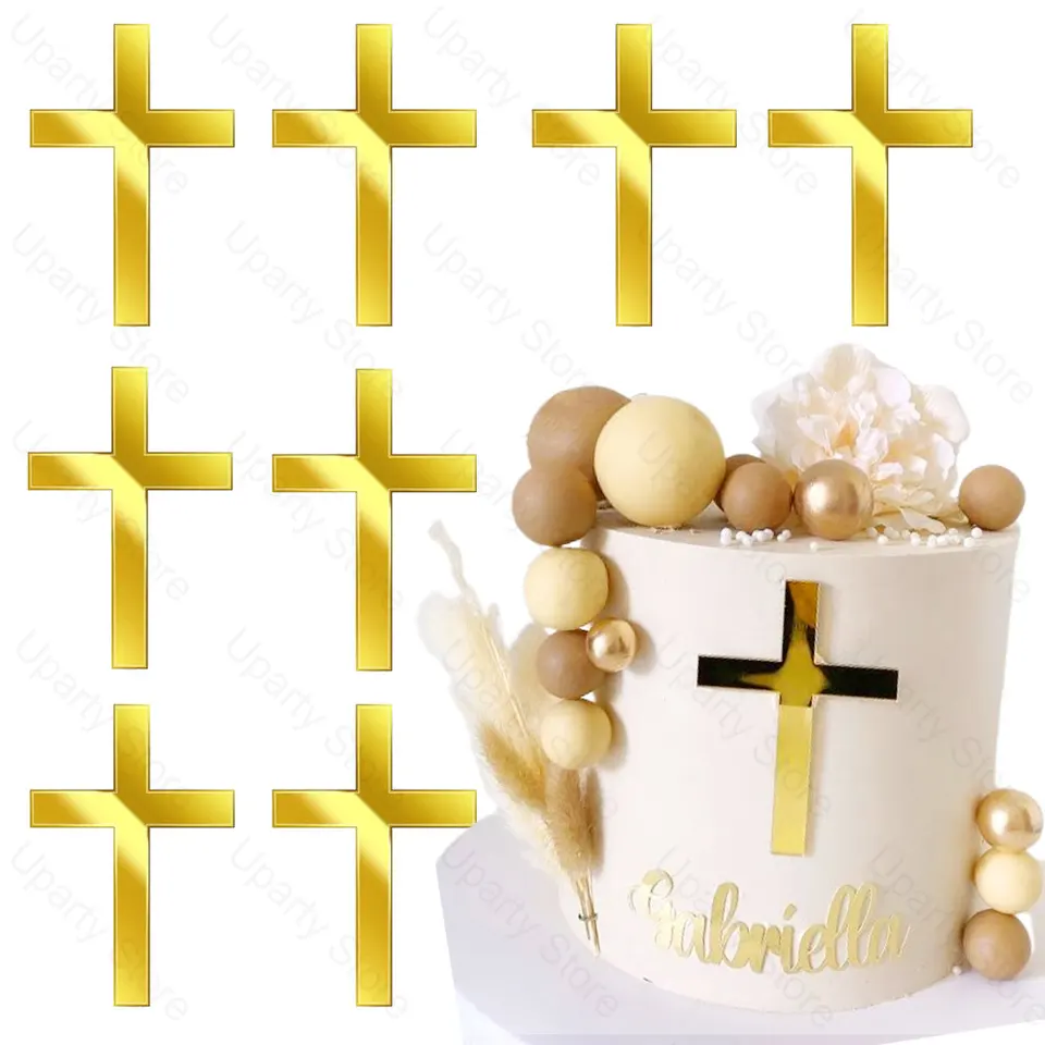 2 decorazioni per torte a forma di croce, battesimo, comunione