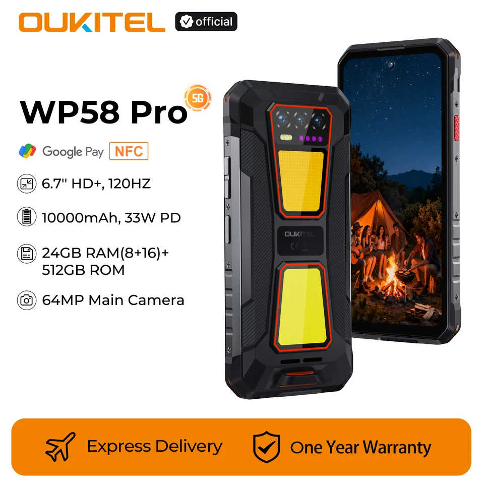 OUKITEL WP58 PRO 5G Rugged Phone 24GB(8+16) RAM + 512 ROM, 6.7