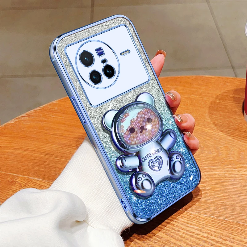 X 80 60 90 Piaskowy Niedźwiedź Brokatowy Uchwyt Telefonu Etui Do X60 X80 X21 X90 X23 X27 Stojak Pokrowiec Vivo S7 S17 S16 S15 S12 pro_voghion.com