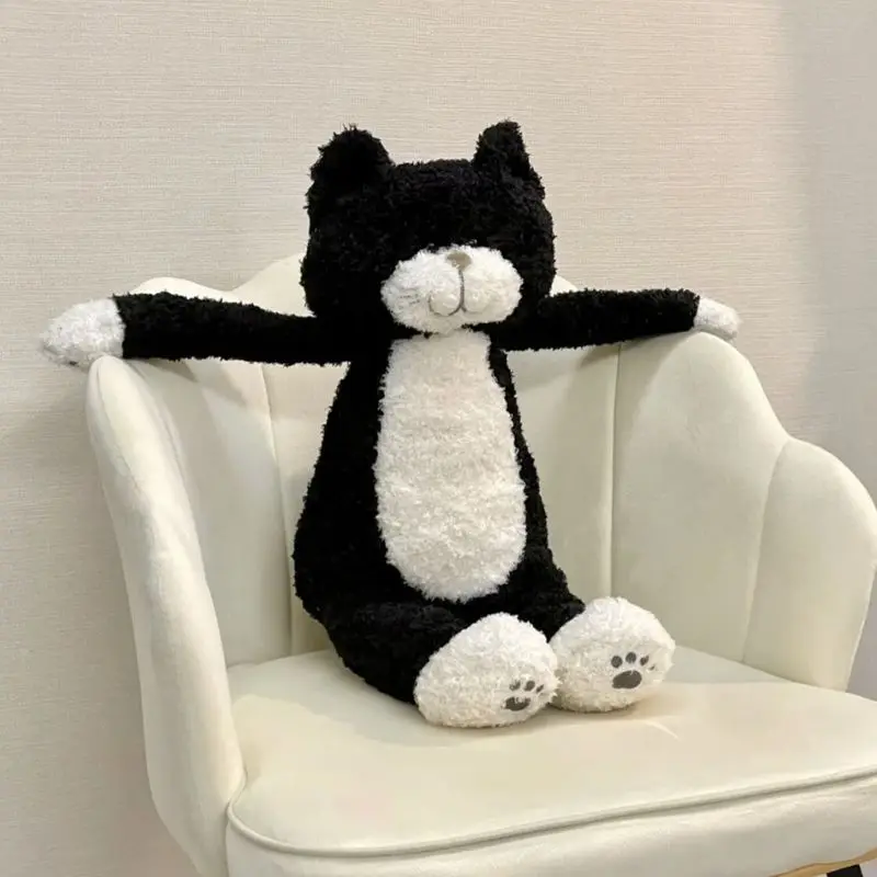 

Чайная рисовая кошка 50-90 см, плюшевая игрушка, черно-белая, сращивающаяся плюшевая Милая кошка, фотосессия, праздничный подарок для детей на день рождения
