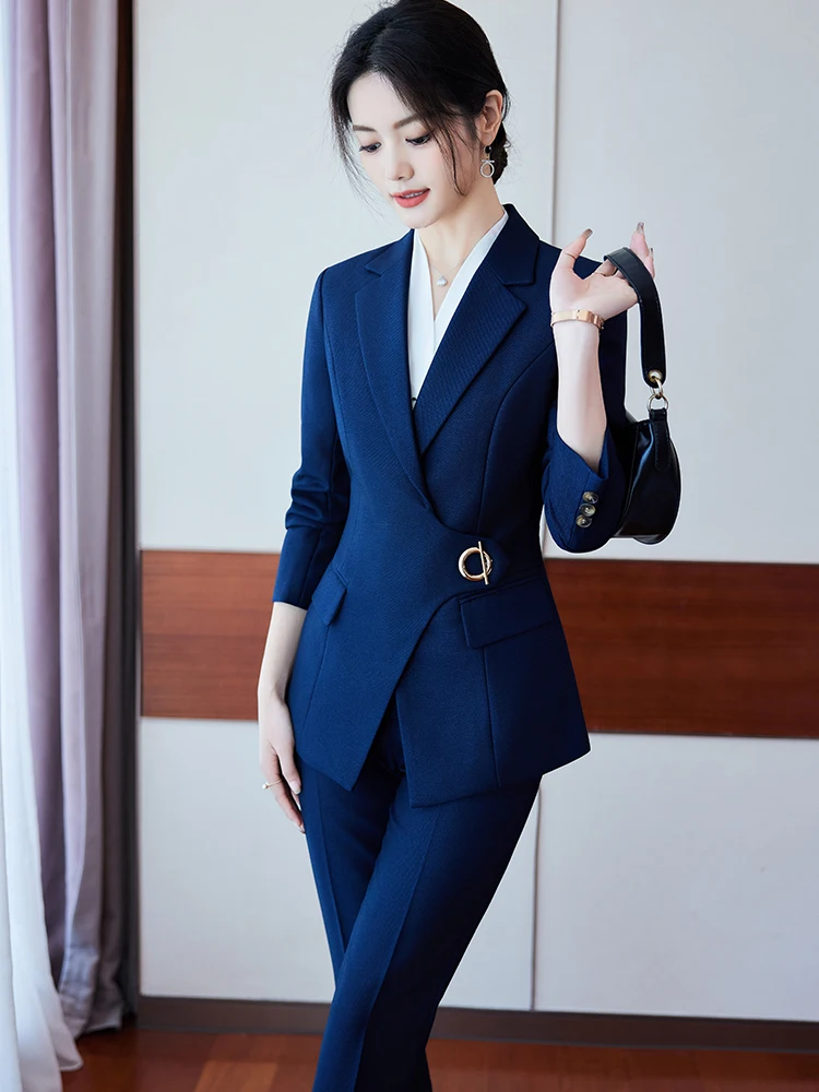 Office Ladies Pant Suit Women Black Blue Wine Female Business Work Wear Jacket Blazer and Trouser Formal 2 Piece Set 4