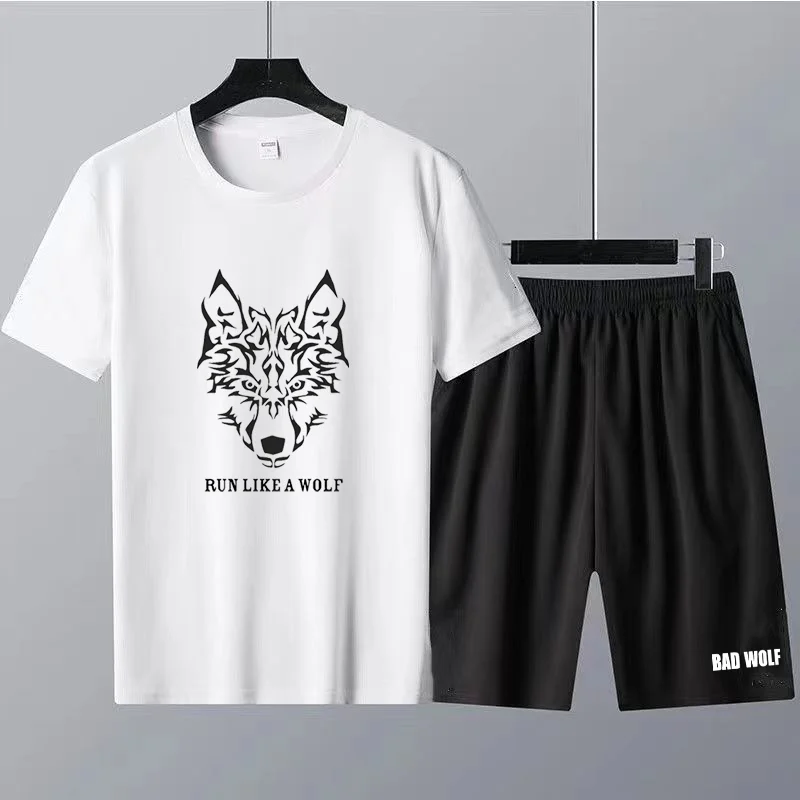 

Wolf T-Shirt Sets Mens Cotton Jogging Outfits Fashion Streetwears Oversized Shorts Tee Tracksuit Man Sportswears Summer Clothing