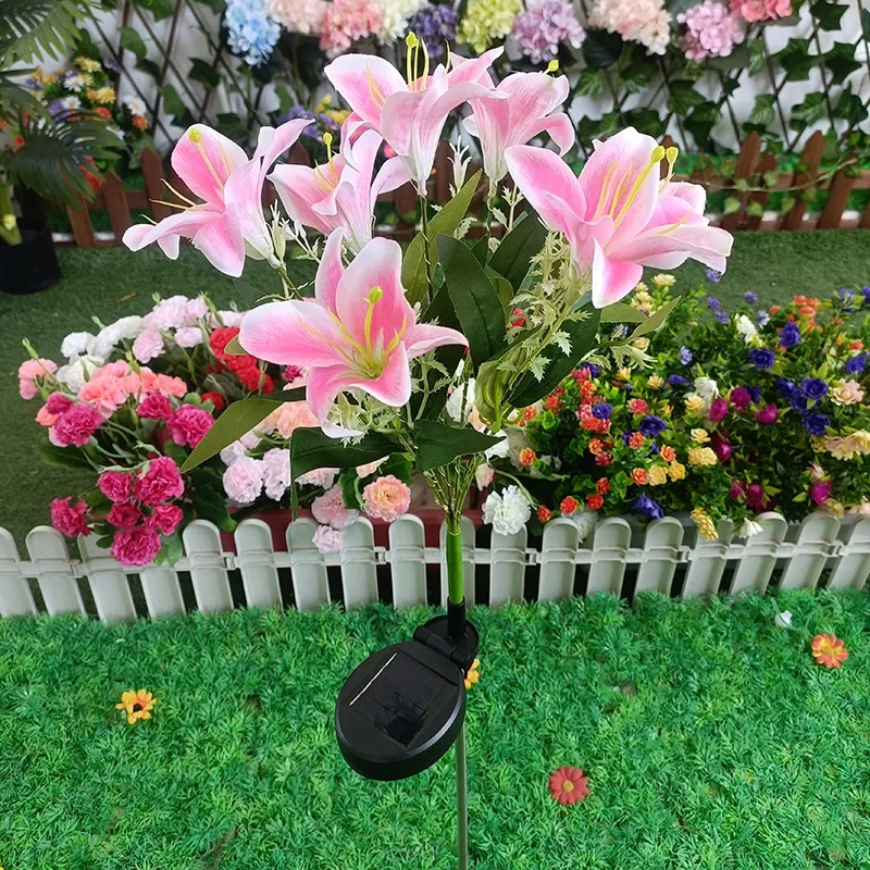 7 Head Lily Solar Lights Outdoor Waterproof Courtyard Garden Christmas Decoration Lawn LED Artificial Rose Flower Fairy Lights