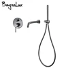 Bathtub Mixer Tap Set Shower Hot And Cold Bathroom Faucet Brushed Stanless Steel Diverter With Wall Mount Spout Handheld Hose 2