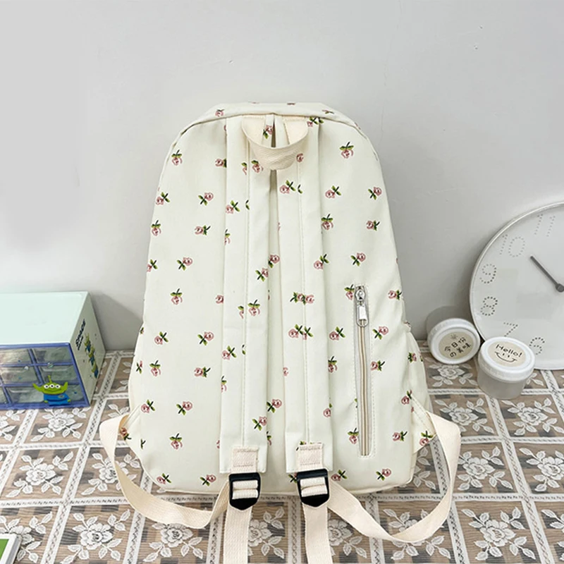 Women Travel Laptop Rucksack Large Capacity Flower Book Schoolbag Adjustable Strap Casual Floral Backpack Students Daily Bag
