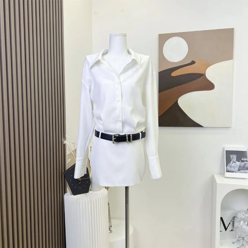 

Белая элегантная рубашка для поездок осень мода 2023 Новинка Свободная блузка с длинным рукавом Женская Эстетическая рубашка