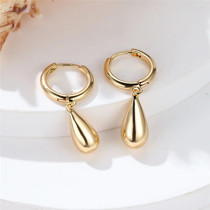 Cute Water Drop Small Hoop Earrings Vintage Gold Silver Color Round Earrings For Women Simple Fashion Wedding Engagement Jewelry