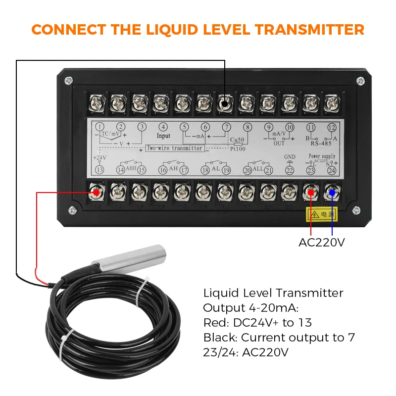액체 레벨 표시기 측정 디스플레이 제어 장치 4방향 릴레이 4-20mA 출력 AC220V DC24V 수위 컨트롤러