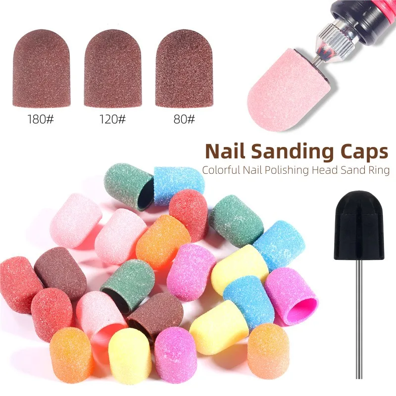 6 pcs nail art drill bits and 6 pcs sanding bands for nail drill set nail electric manicure file metal bit tool accessorys 10 Pcs Nail Sanding Caps Nail Drill Bits 180 Fine Grit for Foot File Callus Remover Manicure Pedicure Nail Polishing Home Salon