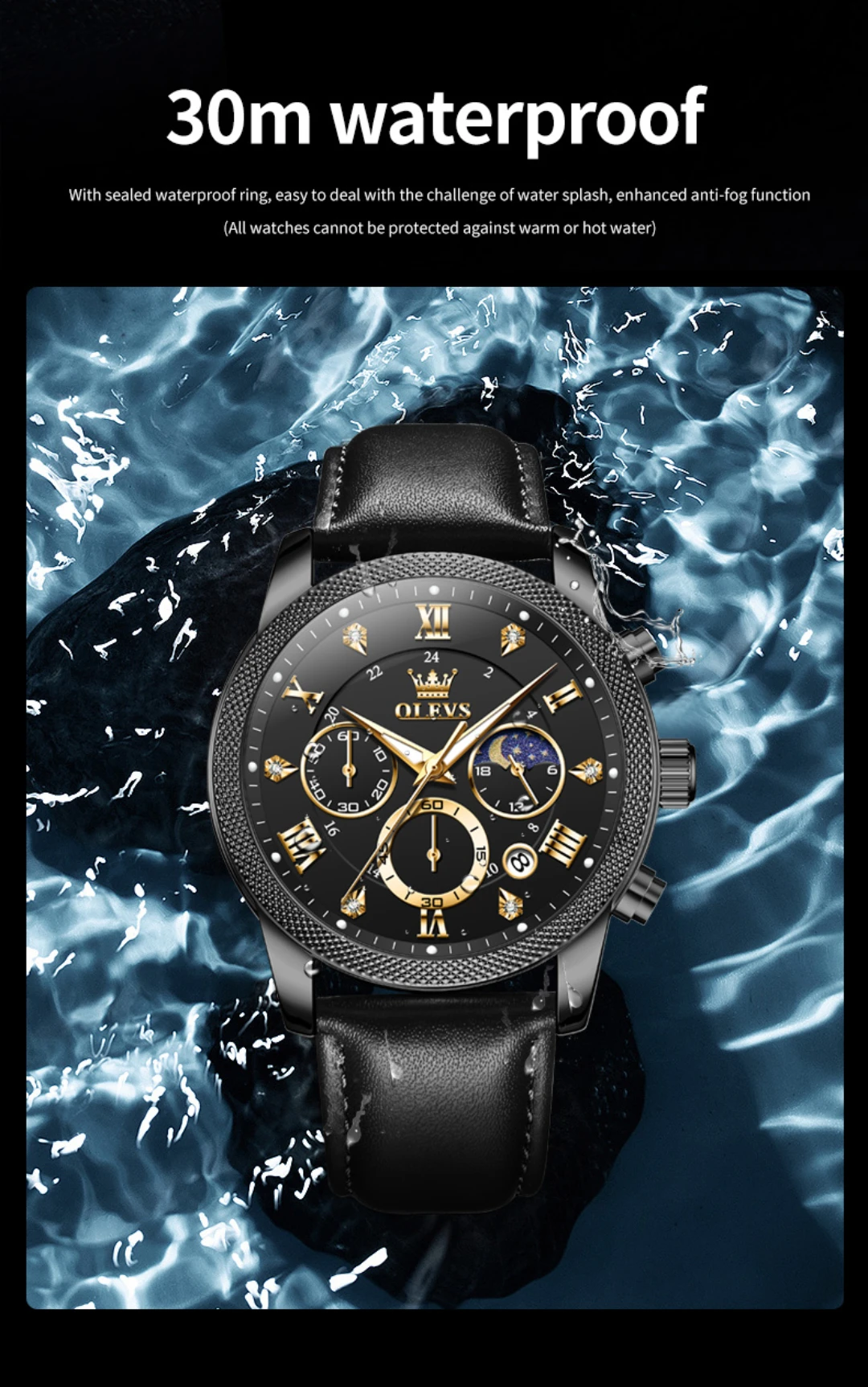 OLEVS 3660 Leather Chronograph Watch For Mens description image 11