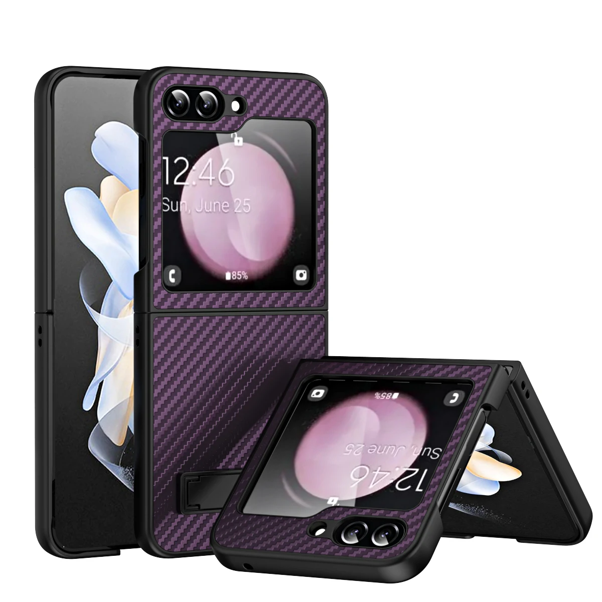 

Carbon Fiber Support Phone Case for Samsung Galaxy Z Flip 5 4 Flip5 Flip4 5G Fall Prevention Hard Shell Protection Rear Cover
