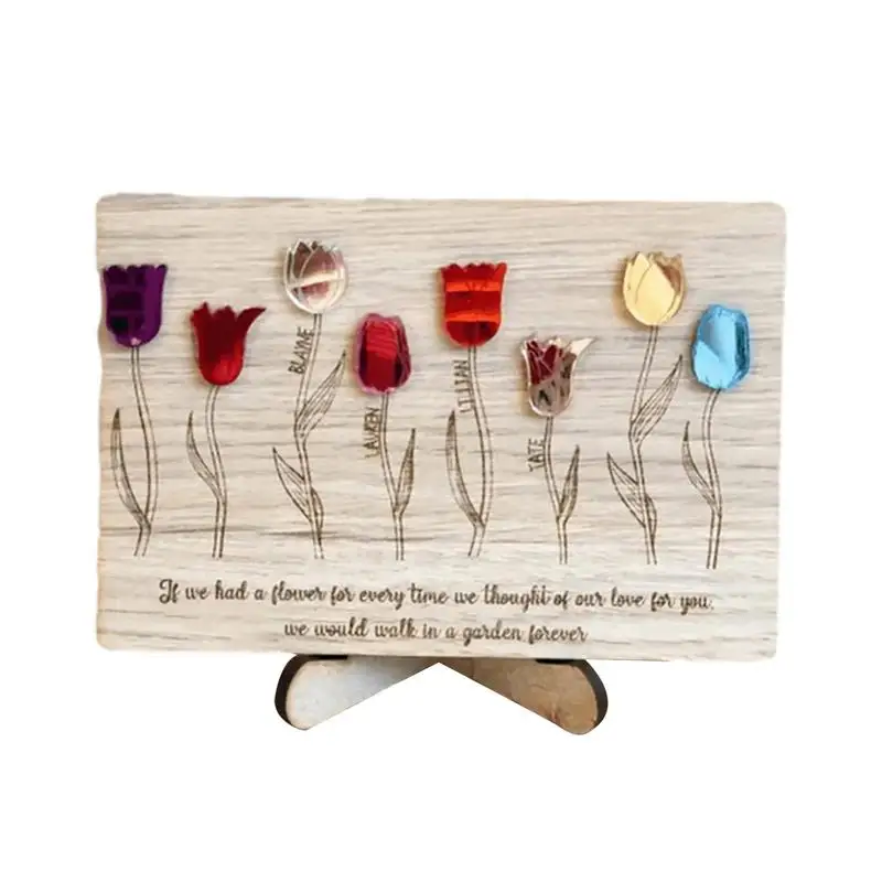 

Tulip Wooden Sign Gemstone Tulip Message Board Table Decorations Birthday Gifts For Mother's Day Wedding Anniversary
