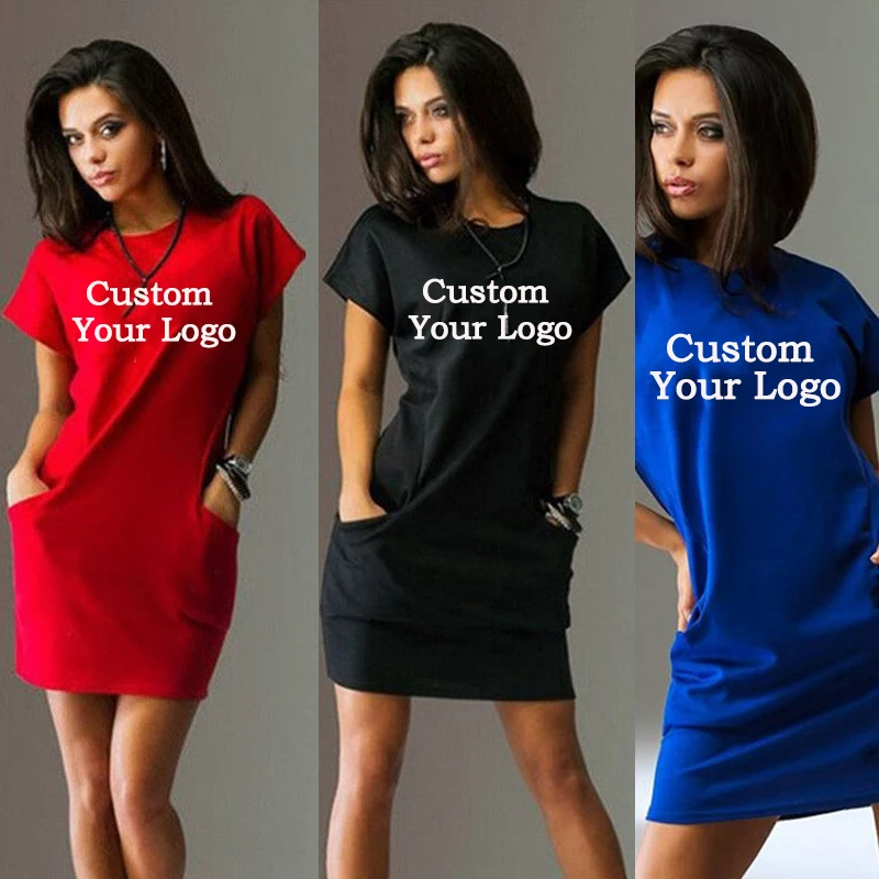 2023 Fashion Women's Dresses Summer Mini Dresses Short Sleeve Small Pocket Dress Customize your logo