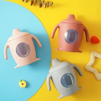 1PC Baby Silicone Sippy Cup Cartoon Penguin Shape Water Bottle Visible Baby Bottles Transparent Cups Portable Baby Tableware 2