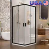 Corner Shower Enclosure Clear Tempered Glass Stainless Steel Frame 36"x36"x76" Double Sliding Black Door Waterproof Design ANSI 1