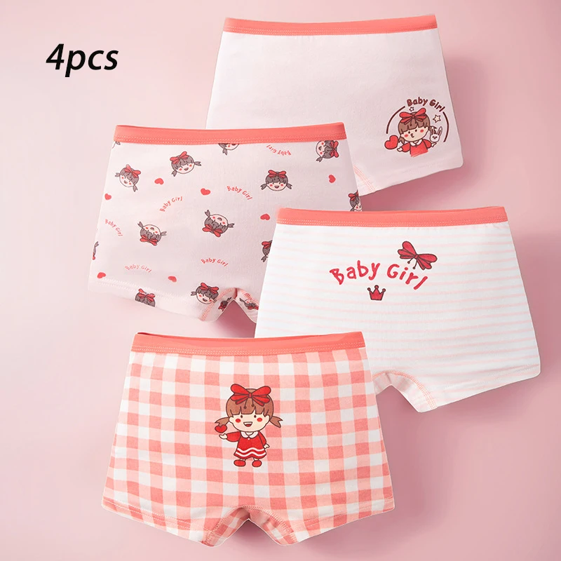 4 Pack Kids Girls Cute Cartoon Soft Boxer Briefs Toddler Baby