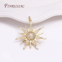 High Quality Brass Metal Inlaid Zircon Sun Charms DIY Jewelry Making 18K Gold Plated 33mm Big Sun Flower Pendant Wholesale 1
