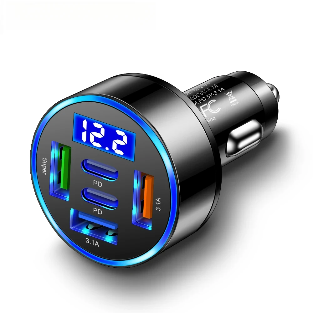 66W 5/6Port USB Araç Şarj Cihazı Hızlı Şarj dijital ekran İzleme Şarj Cihazları IPhone Samsung Xiaomi Çakmak Adaptörü