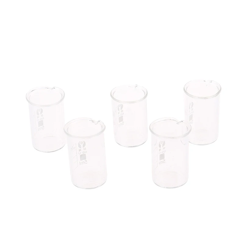 

New 5Pcs Capacity 5ml Low Form Beaker Chemistry Laboratory Transparent Beaker