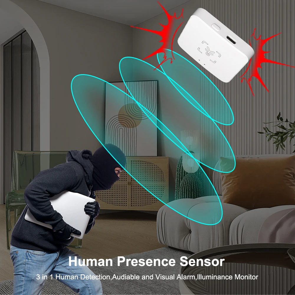 Tuya-Zigbee Detector de Presença Humana, Corpo Humano Inteligente, Sensor PIR, Radar MmWave, Sensor de Movimento Microondas, Intensidade Detectar, DC 5V