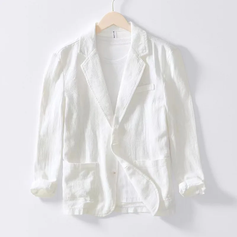 White Cotton Linen Suit Coat Men's Spring Summer Pure Color Slim Casual Business Thin Mens Blazer Jacket Comfortable Breathable mens blazer